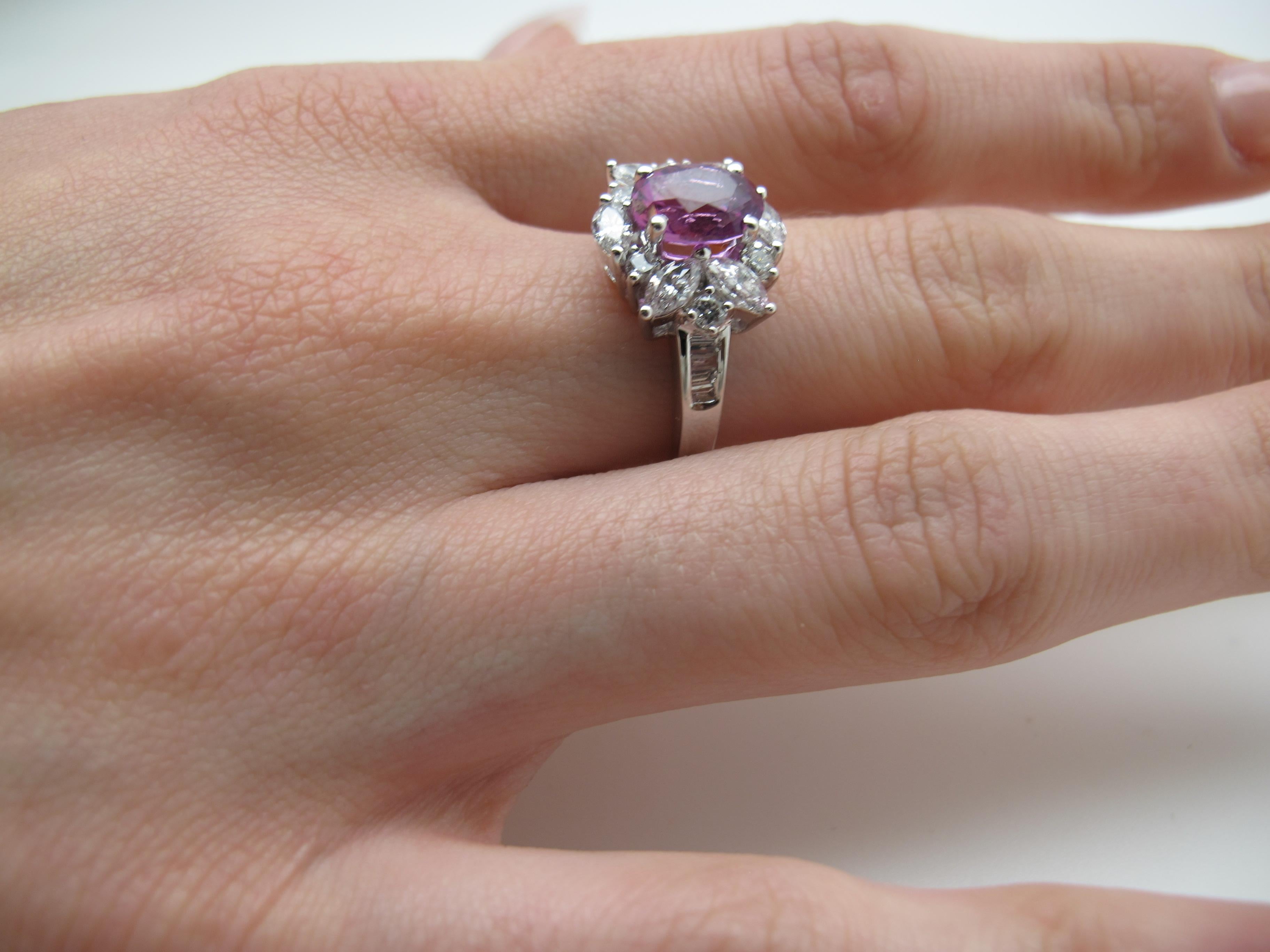 Artisan 2.27 ct. Hot Pink Sapphire Oval, Diamond Marquise 18k White Gold Cocktail Ring