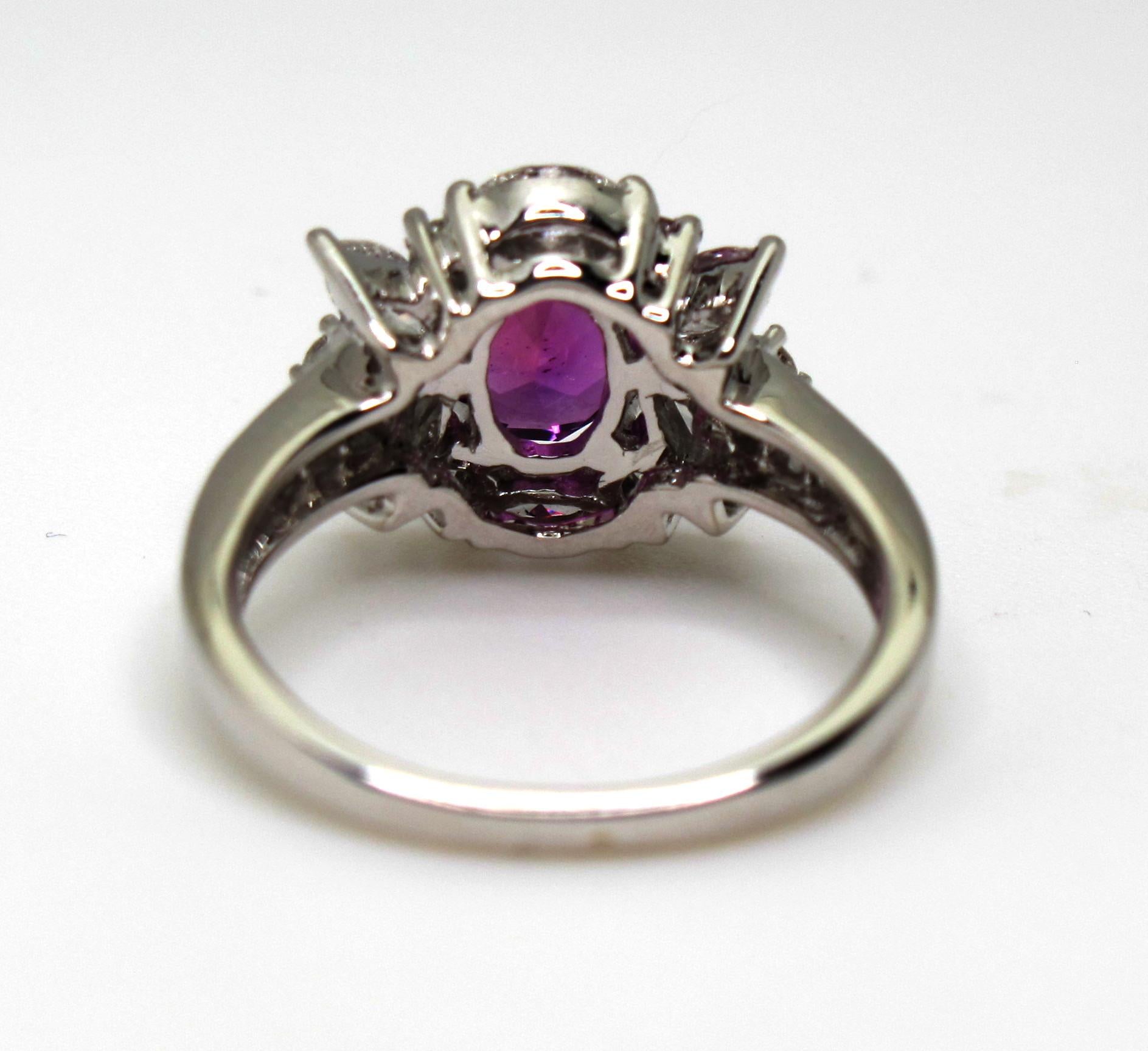 Women's 2.27 ct. Hot Pink Sapphire Oval, Diamond Marquise 18k White Gold Cocktail Ring