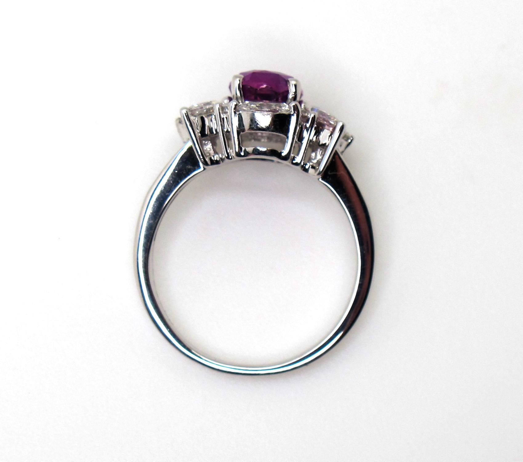 2.27 ct. Hot Pink Sapphire Oval, Diamond Marquise 18k White Gold Cocktail Ring 1