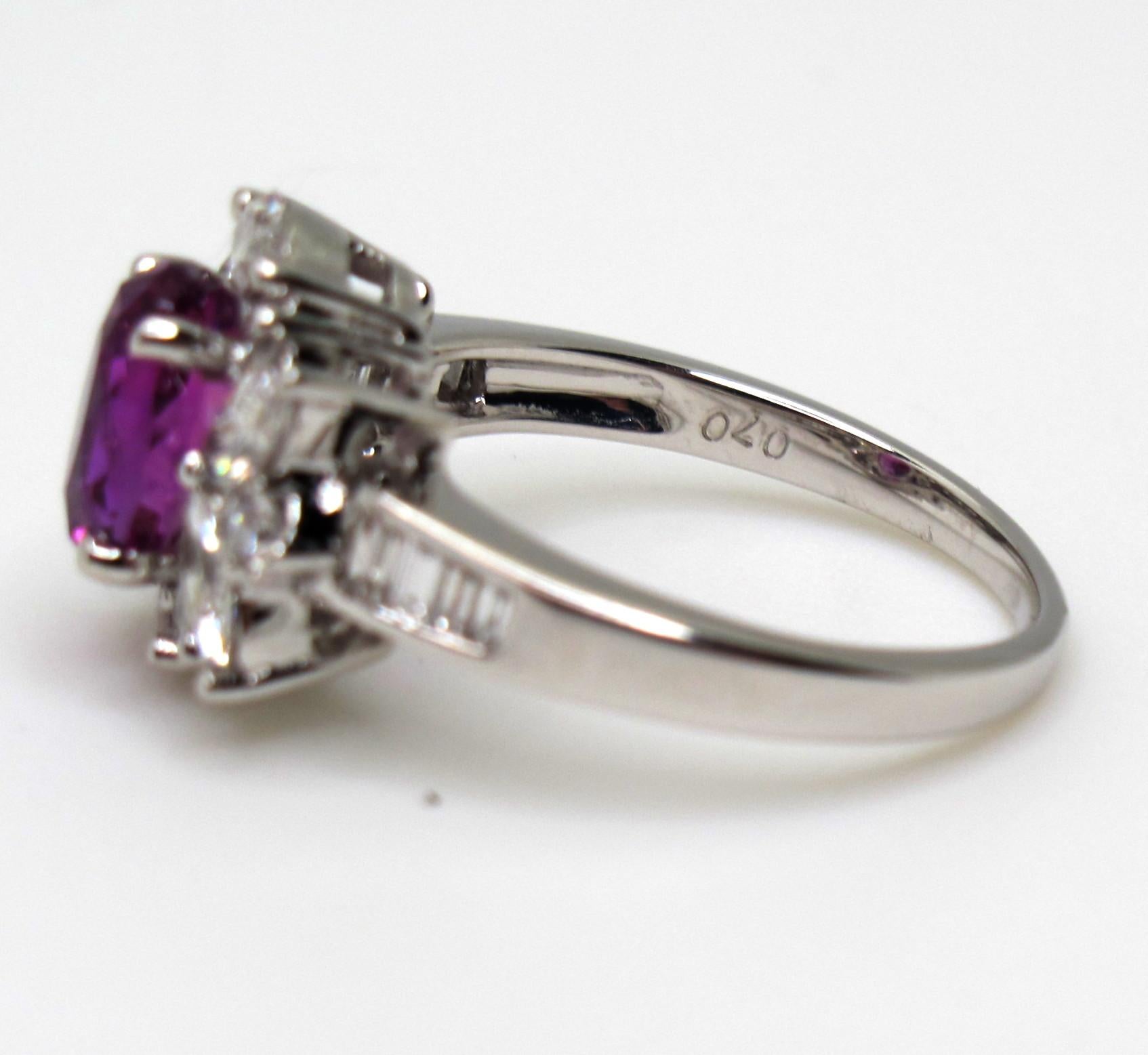 2.27 ct. Hot Pink Sapphire Oval, Diamond Marquise 18k White Gold Cocktail Ring 2