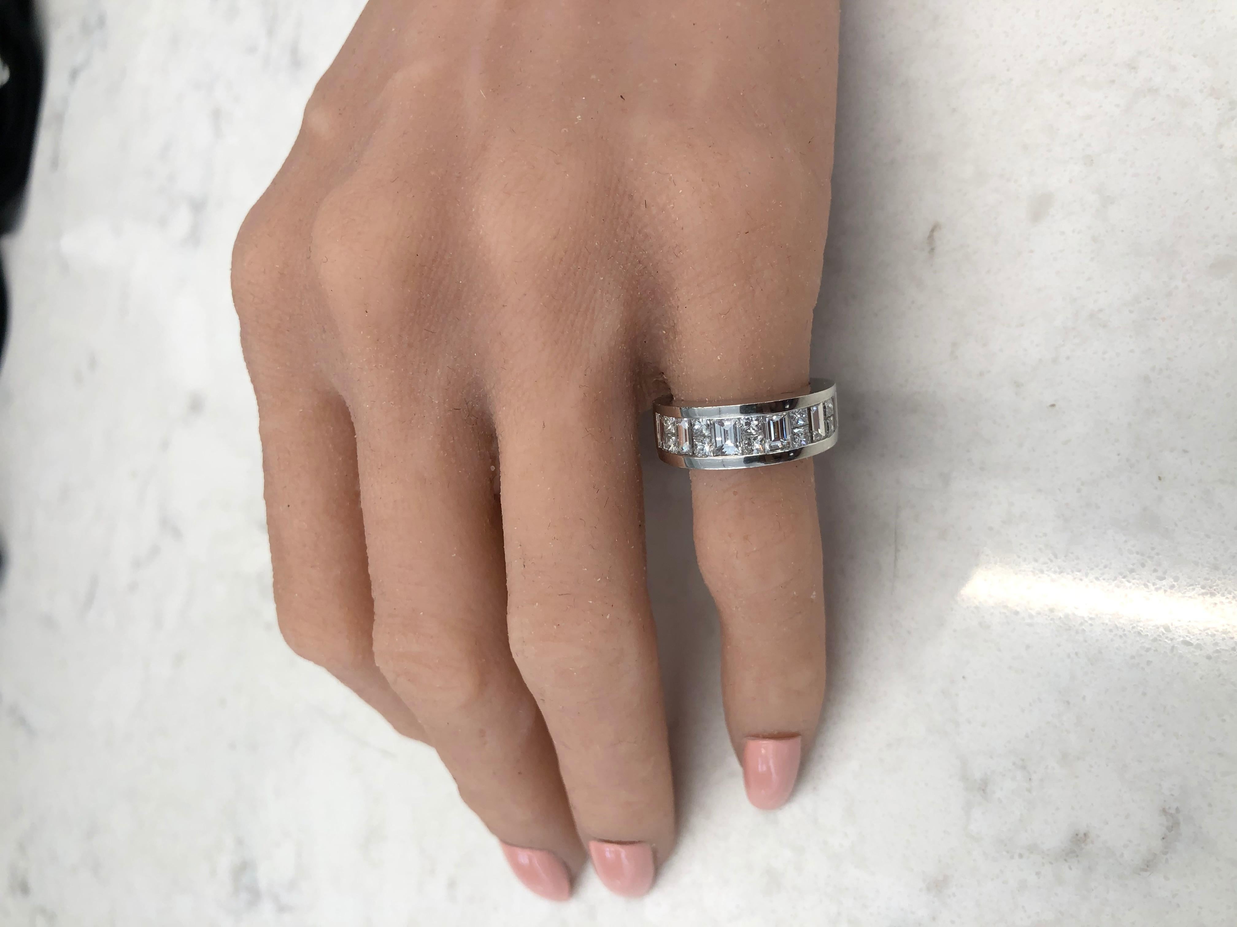 Women's 2.27 Carat Princess Cut and Baguette White Diamond Ring in Platinum