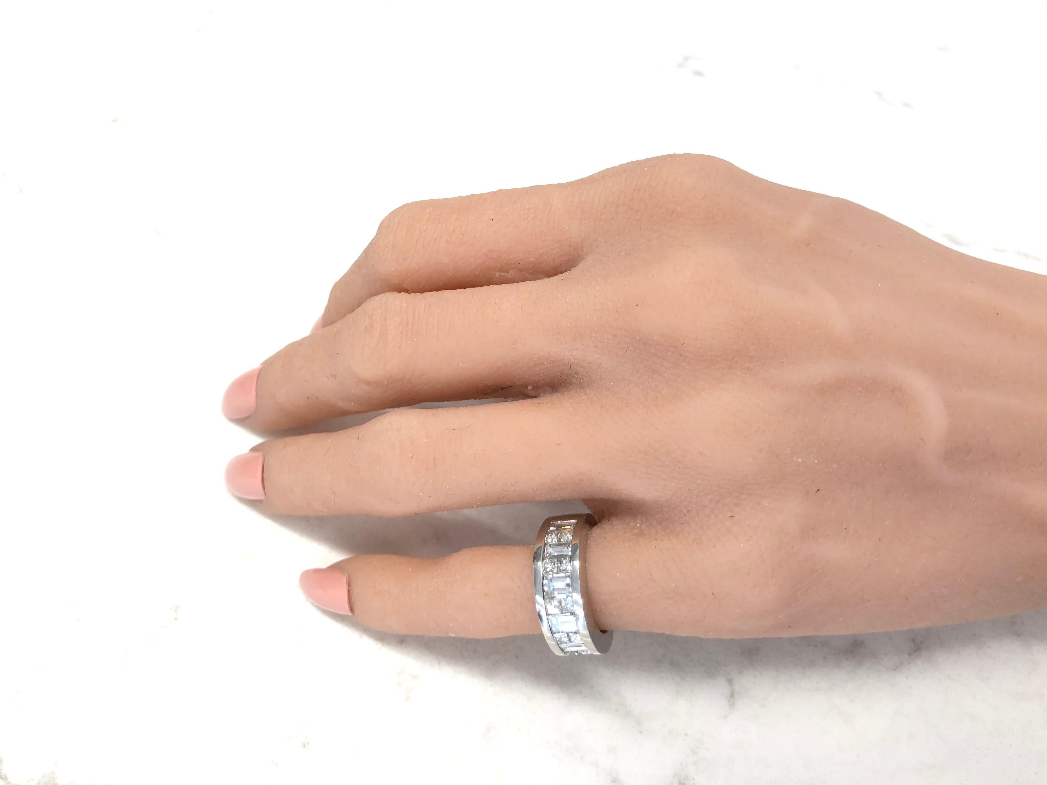 2.27 Carat Princess Cut and Baguette White Diamond Ring in Platinum 2