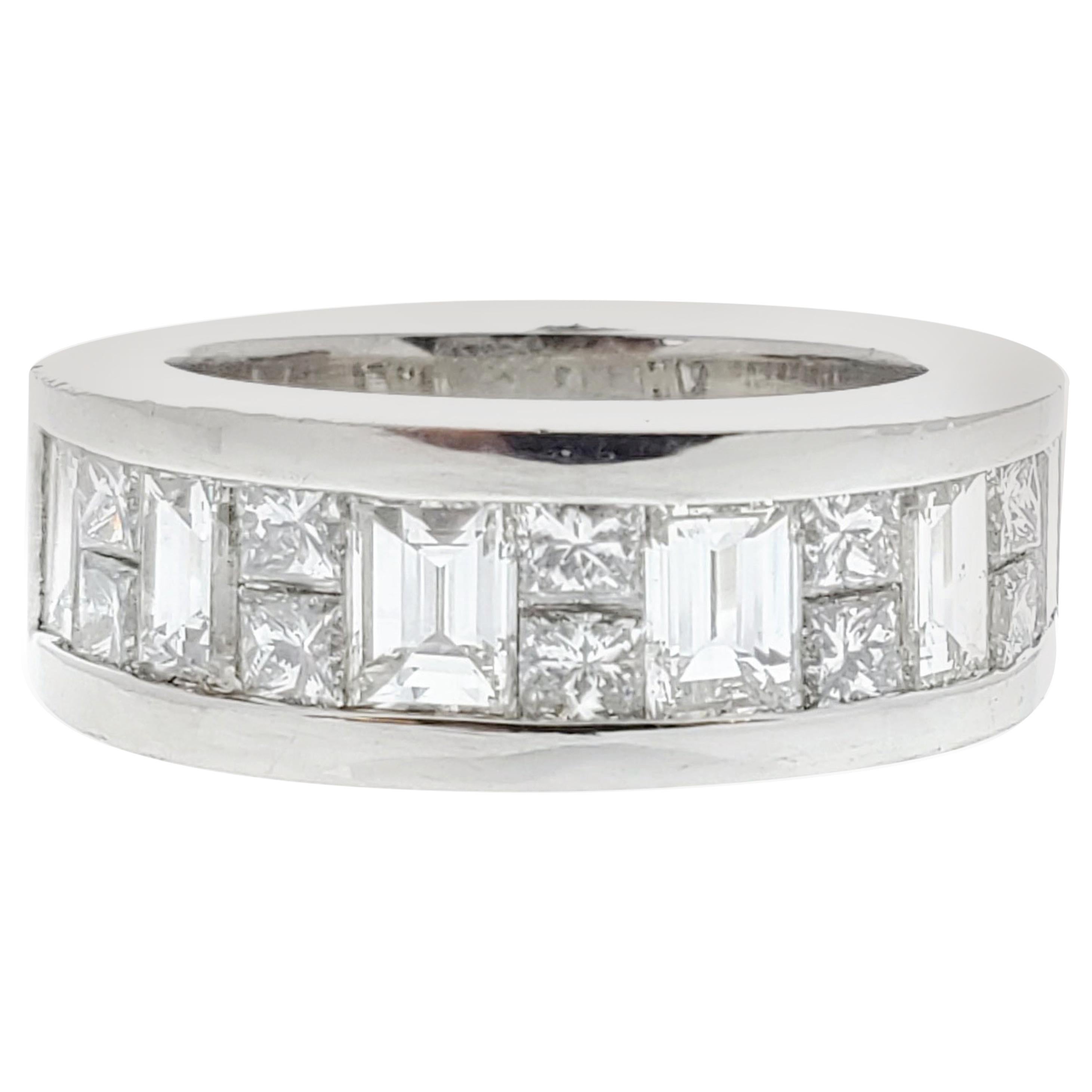 2.27 Carat Princess Cut and Baguette White Diamond Ring in Platinum