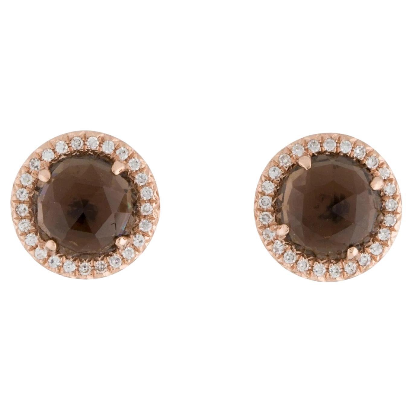 2.27 Carat Round Smokey Quartz & Diamond Rose Gold Stud Earrings  For Sale