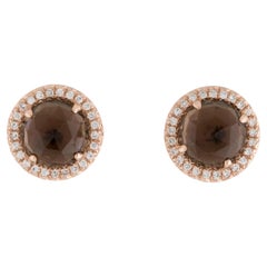 Boucles d'oreilles or rose 2.27 carats quartz fumé et diamant 