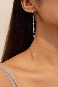 Modern 2.27ct Long Diamond Dangle Earrings in 18K White Gold by VR Jewels