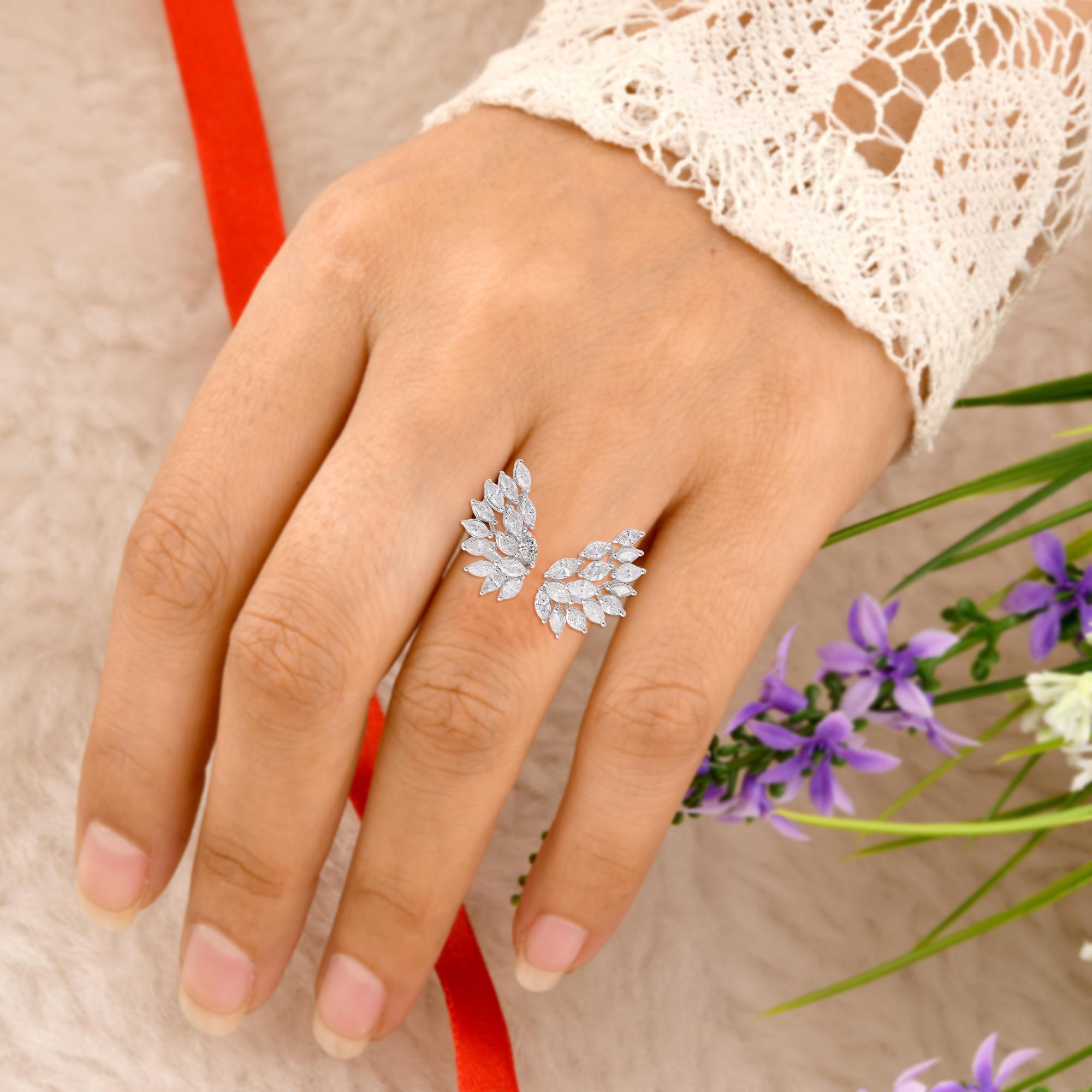 2,27 quilates SI/H Diamante marquesa Anillo puño ala de ángel Oro blanco de 18 quilates en Nuevo estado para la venta en Diera, Dubai