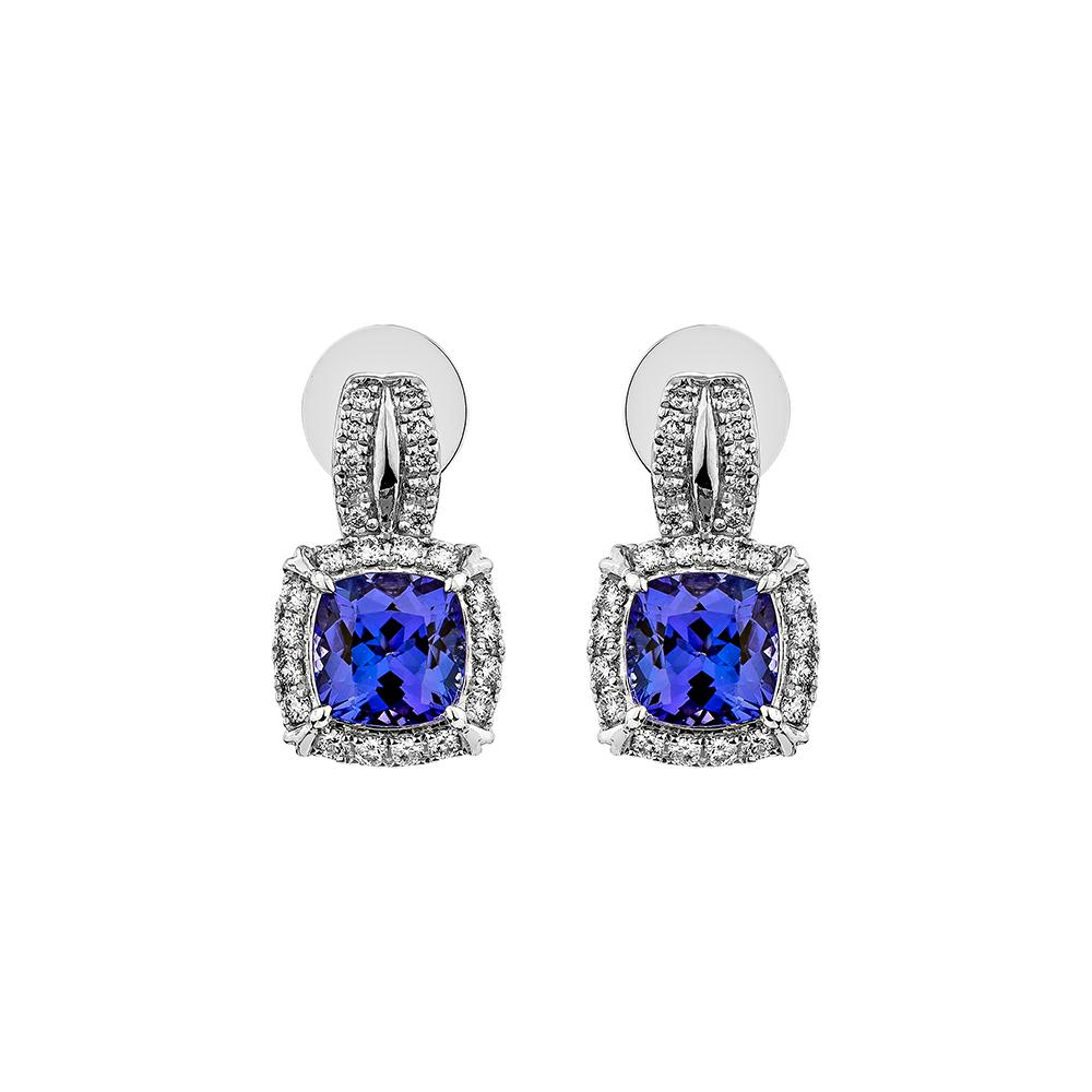 Contemporary 2.27 Carat Tanzanite Drop Earrings in 18Karat White Gold with Diamond. For Sale