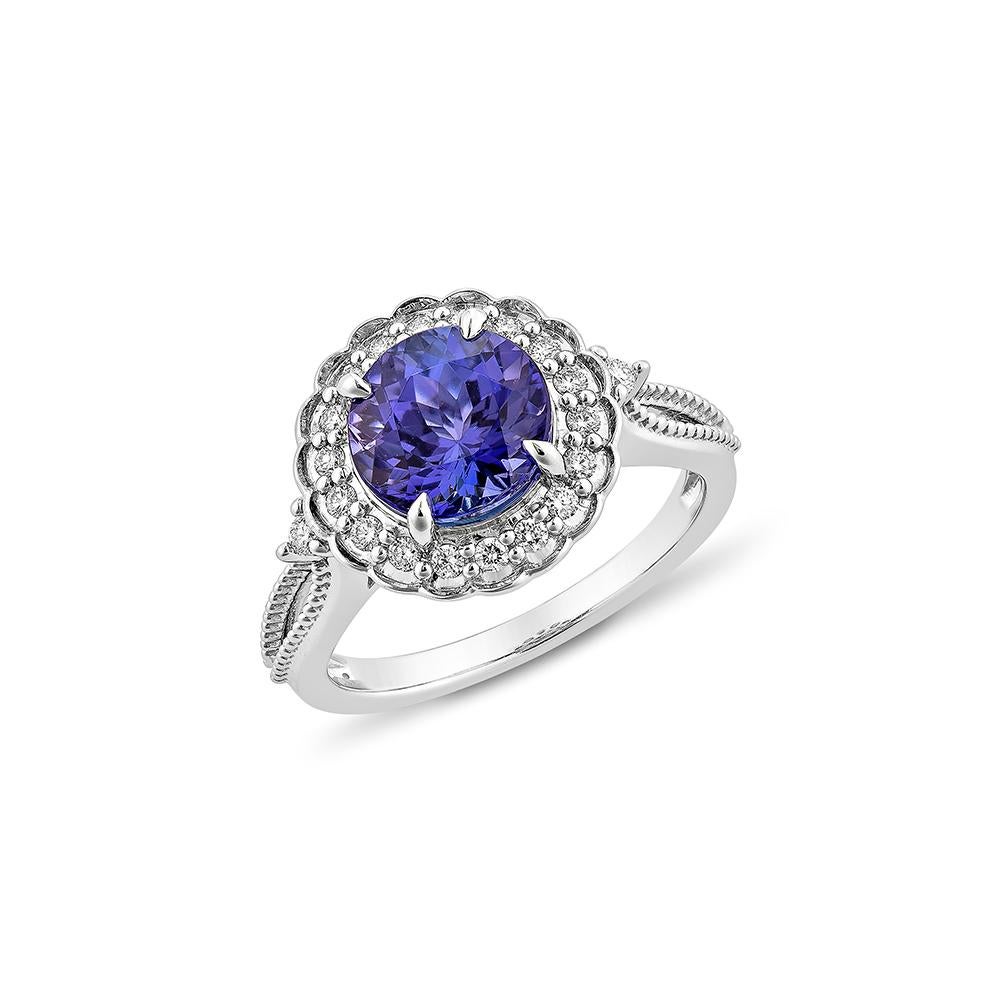 Contemporary 2.27 Carat Tanzanite Fancy Ring in 18Karat White Gold with Diamond. For Sale