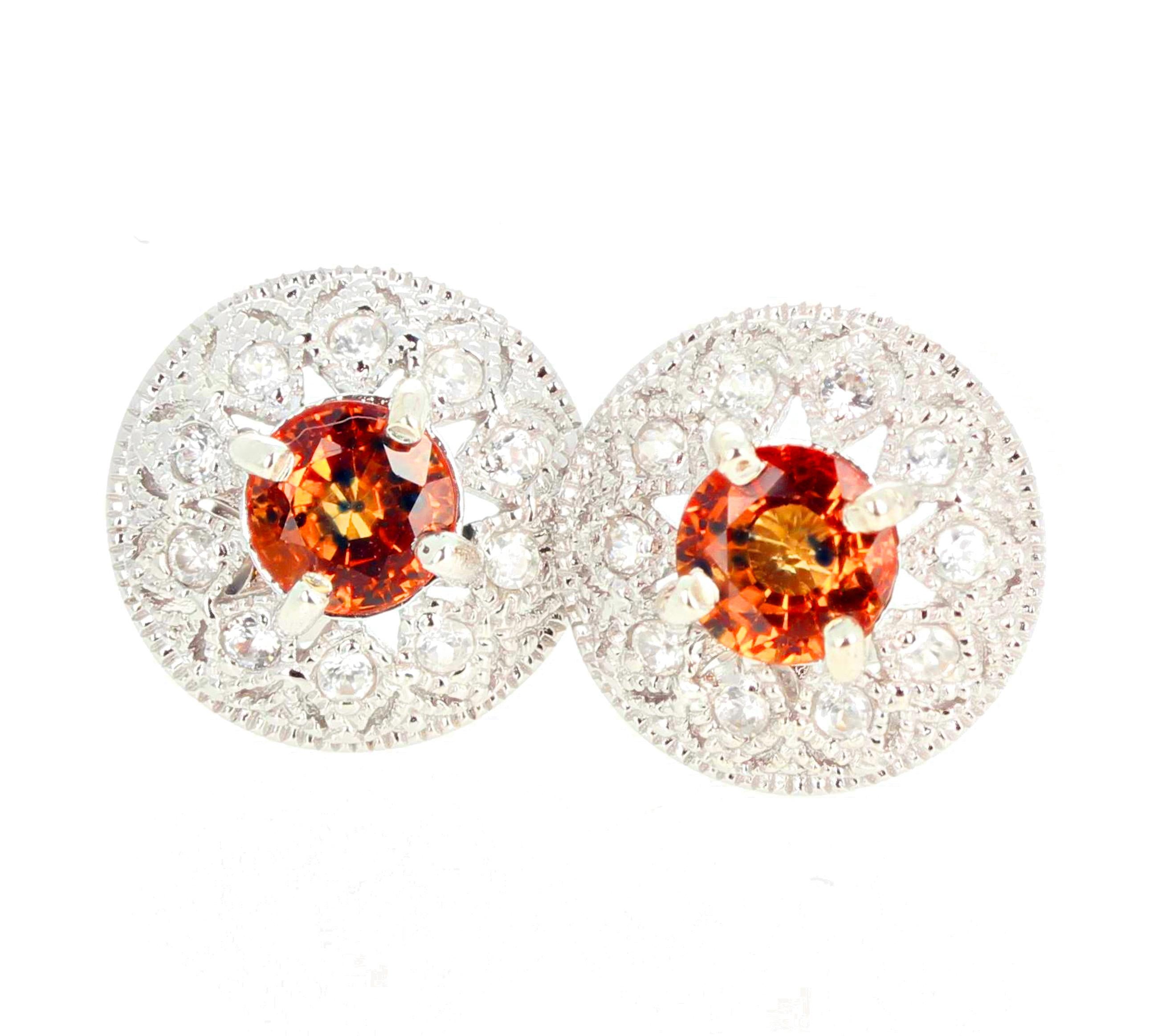 Women's or Men's Gemjunky Tanzanian 2.27 Ct Rare Orangy Red Songea Sapphire & Diamond Earrings