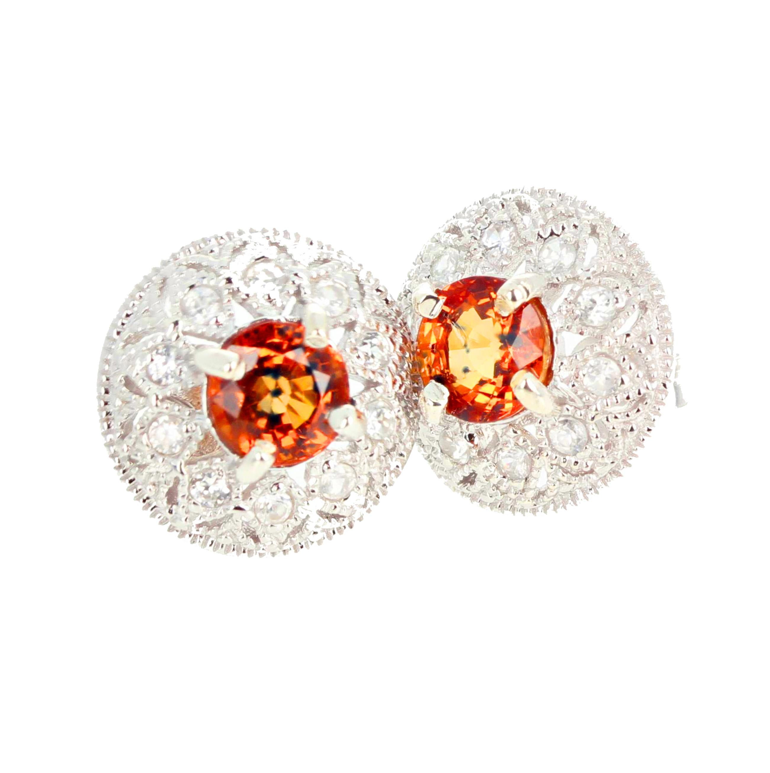 Gemjunky Tanzanian 2.27 Ct Rare Orangy Red Songea Sapphire & Diamond Earrings 1