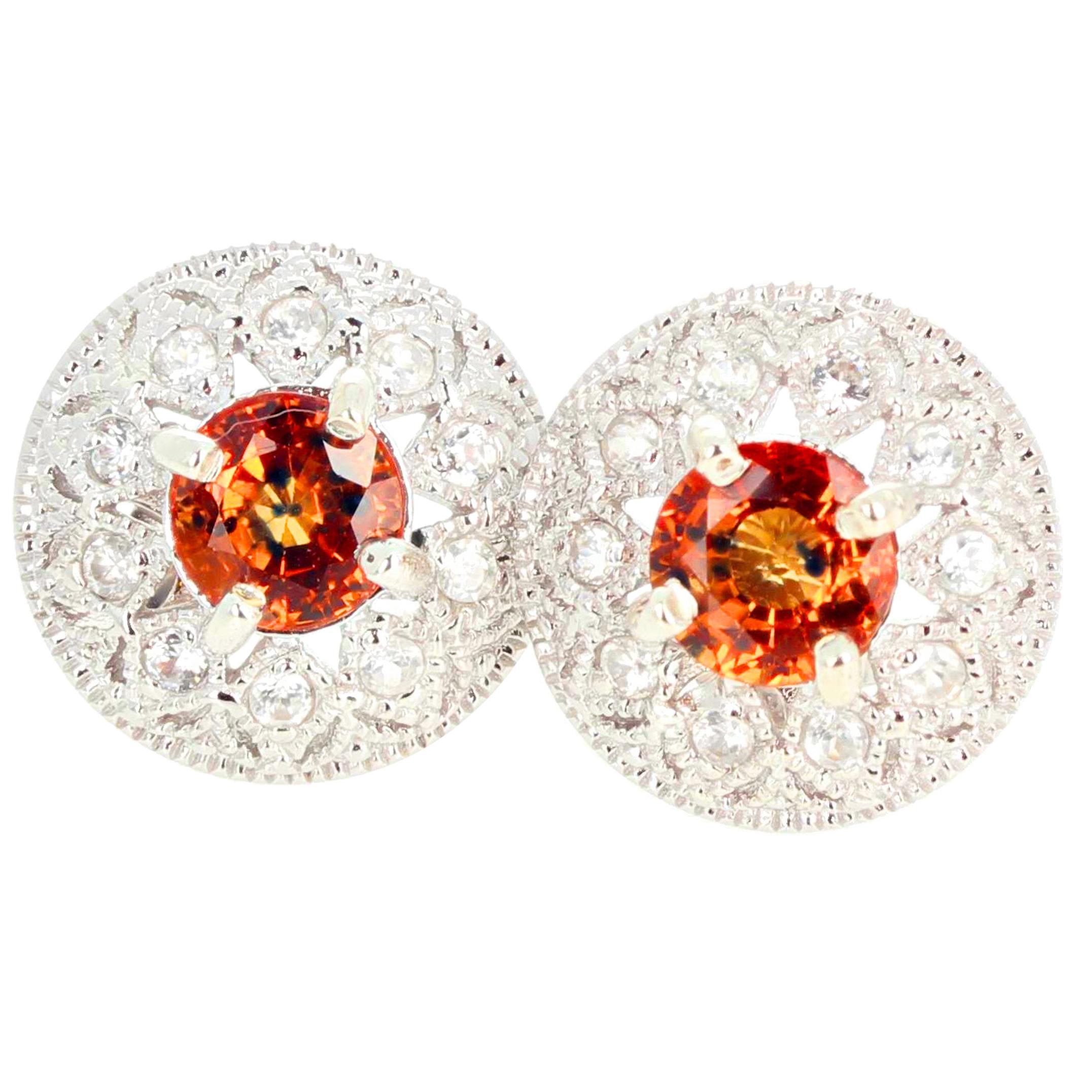 Gemjunky Tanzanian 2.27 Ct Rare Orangy Red Songea Sapphire & Diamond Earrings