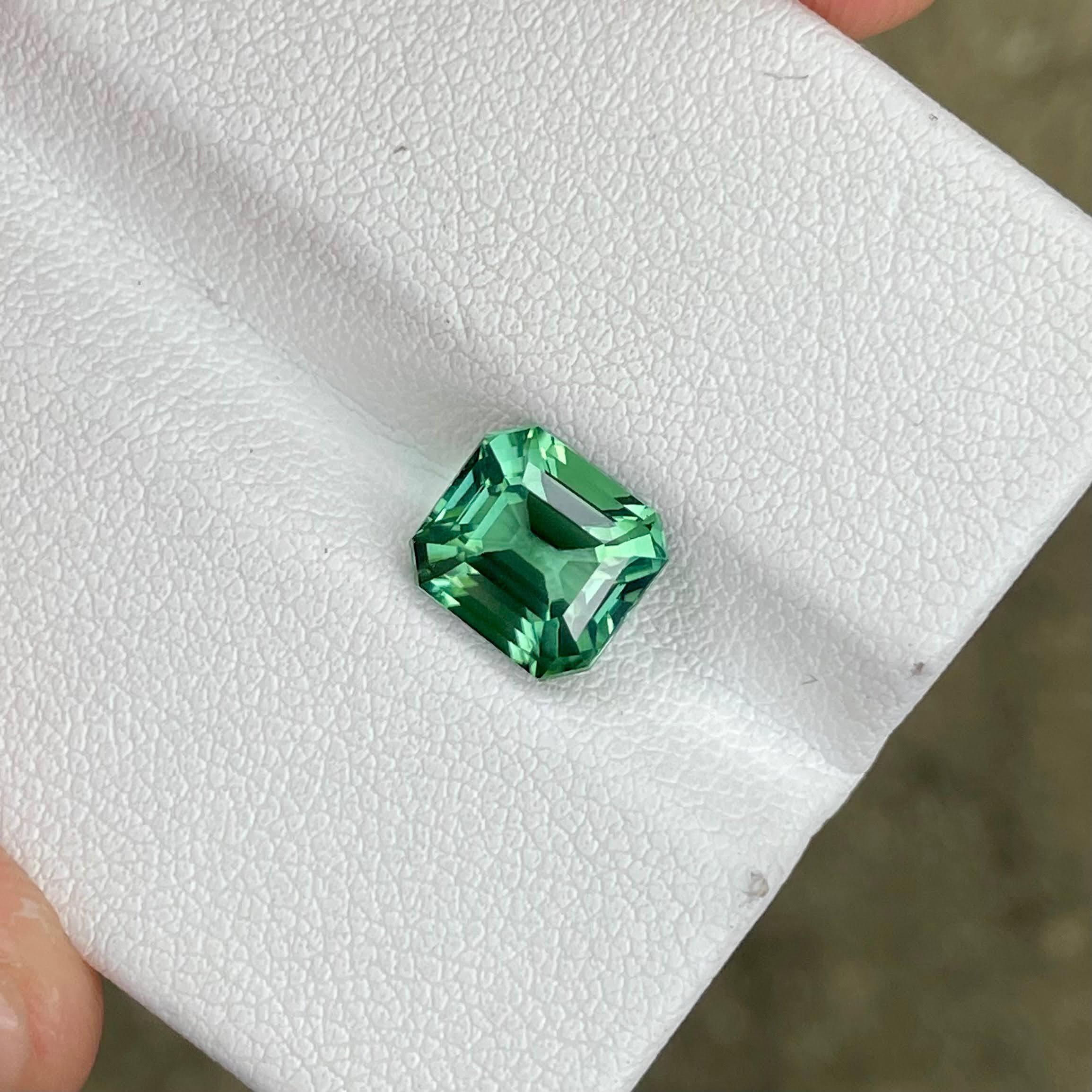 Poids 2,27 carats 
Dimensions 7,8x7,2x5,3 mm
Traitement aucun 
Origine Afghanistan 
Loupe de clarté propre 
Forme octogonale 
Taille émeraude 



La tourmaline vert menthe de 2,27 carats, méticuleusement taillée en forme d'octogone, est un exemple