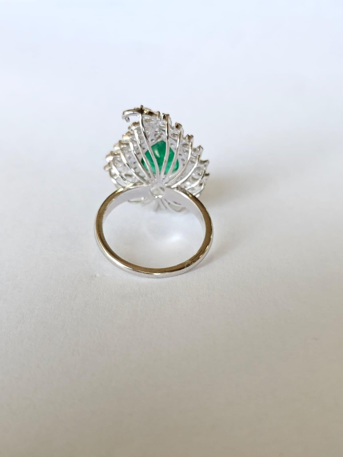 Art Deco 2.27 carats natural Zambian Emerald & Rose Cut Diamonds Engagement Cocktail Ring For Sale