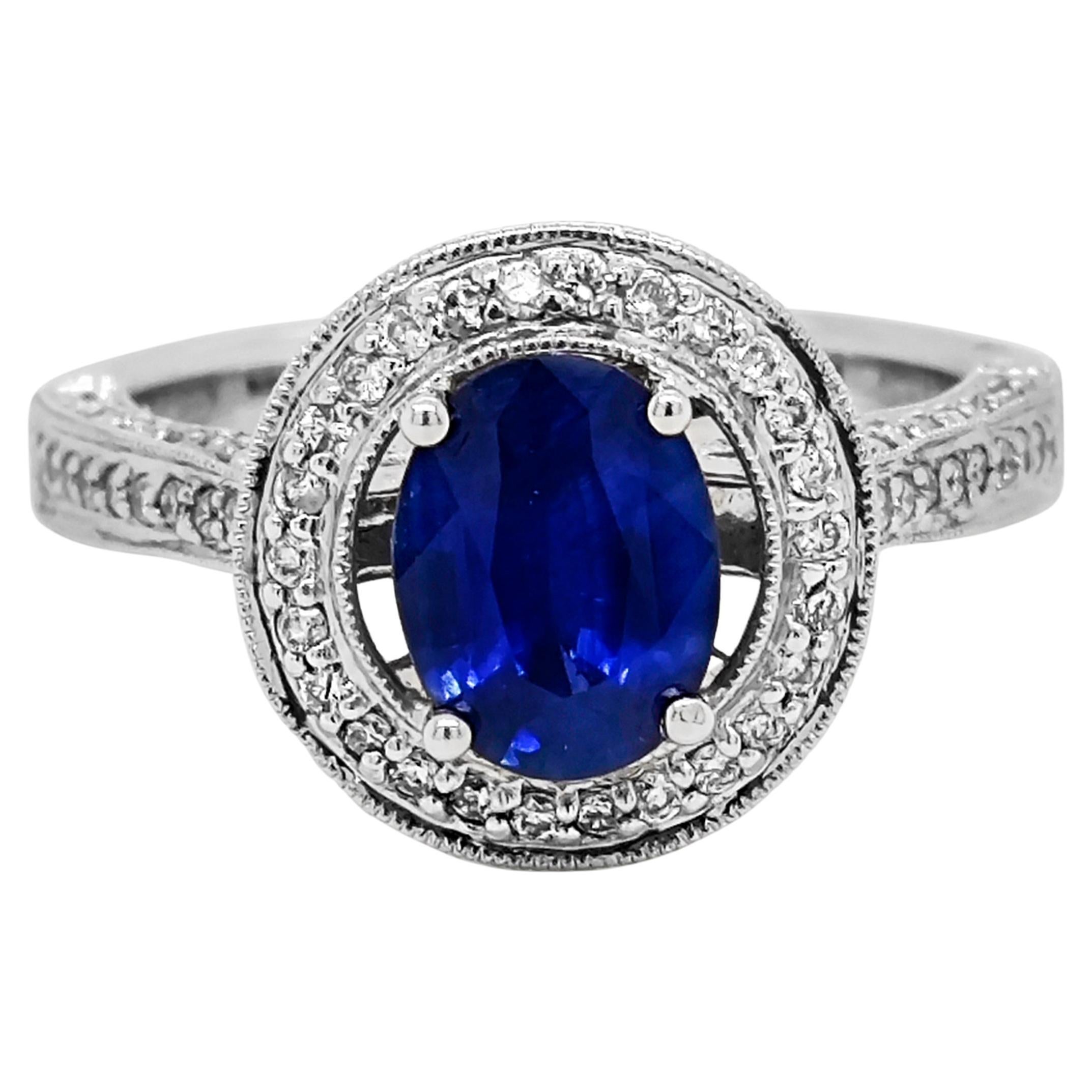 2.27 Carats Sapphire and White Diamond White Gold Ring