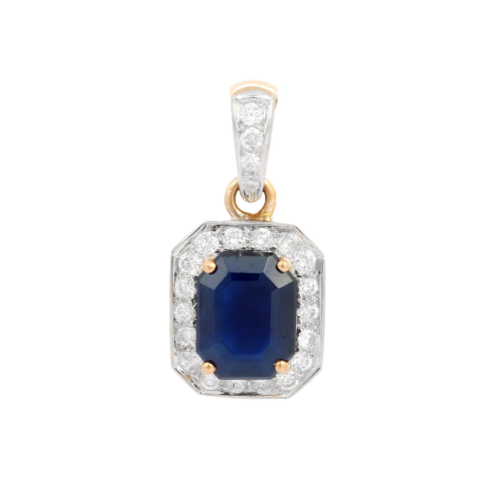 Artisan 2.27 Ct Blue Sapphire Solitaire Pendant with Diamonds in 18K White Gold For Sale