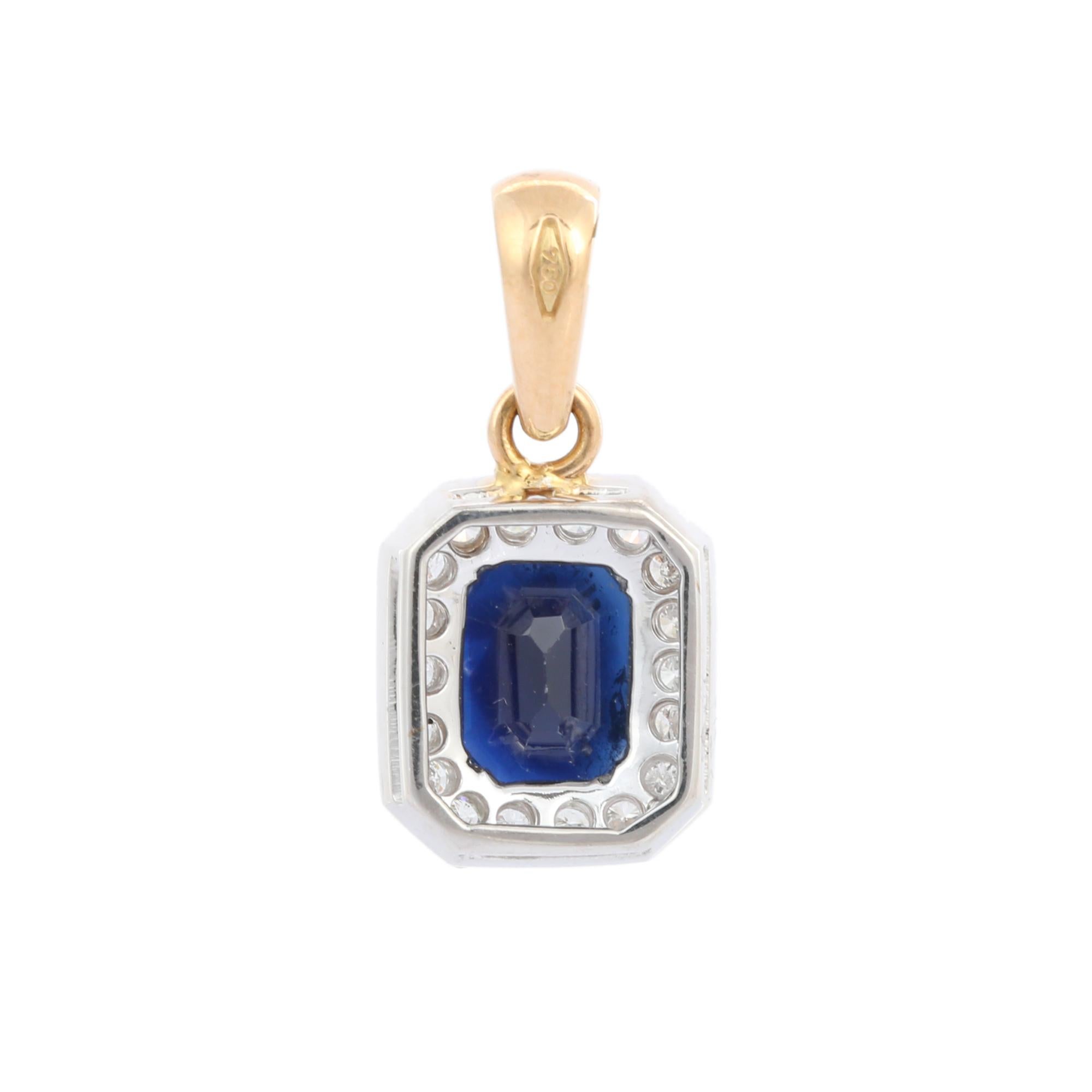 Colgante solitario de zafiro azul de 2,27 ct con diamantes en oro blanco de 18 quilates Corte octogonal en venta