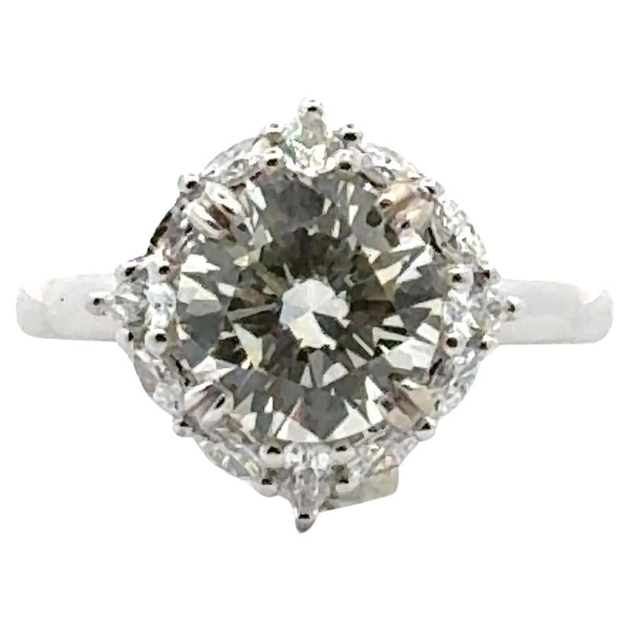 2.27 Round Brilliant Cut Diamond 14K White Gold Engagement Ring GIA Certified For Sale