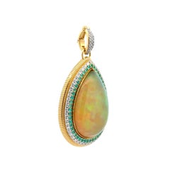 22.70 Carat Ethiopian Opal with Halo Paraiba and Diamond Gold Vintage Pendant