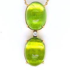 22.71 Carat Peridot Round Diamond Yellow Gold Necklace