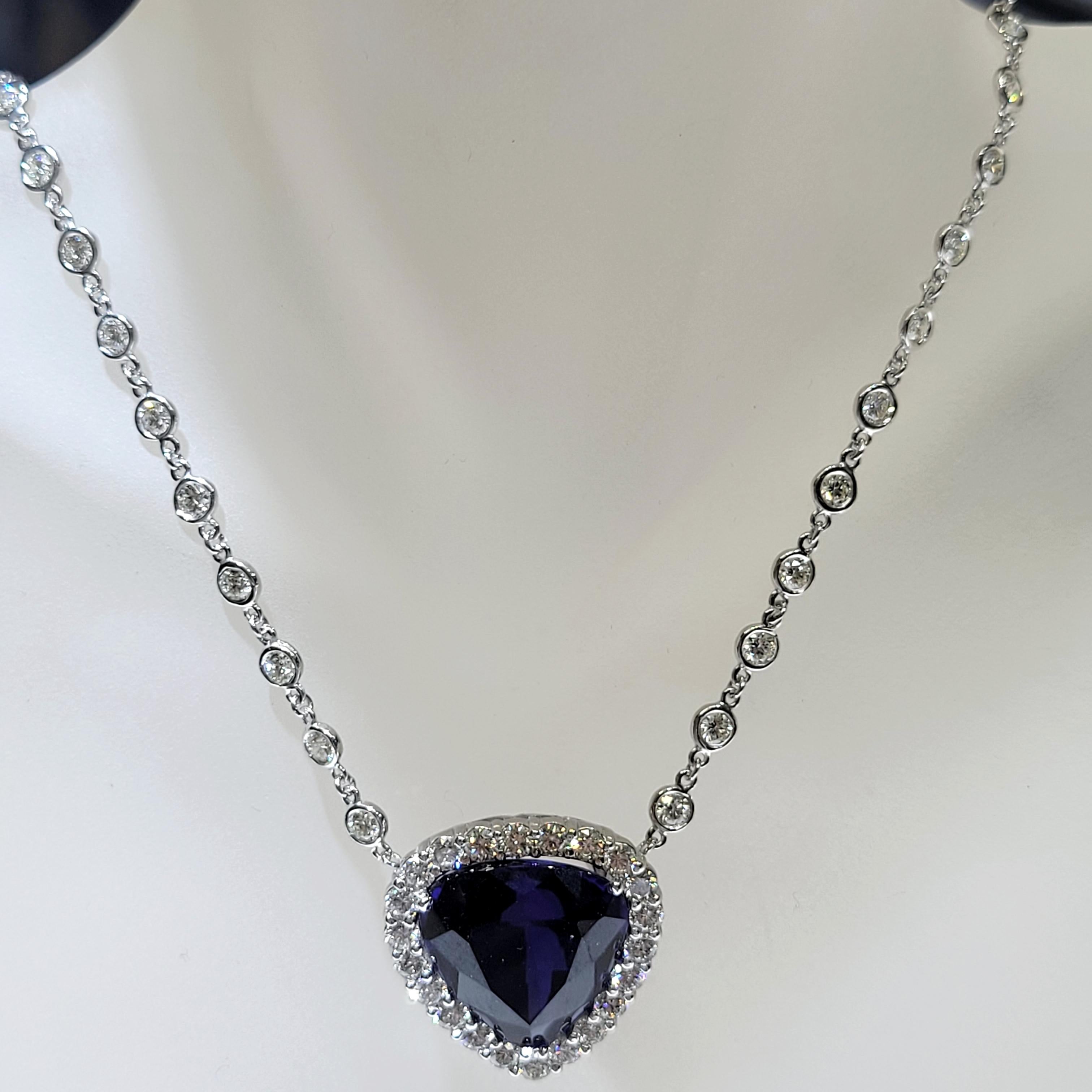 Neoclassical 22.73 Ct Heart Shape Tanzanite-Diamond by the Yard Necklace w. 5.98 Ct Diamonds For Sale