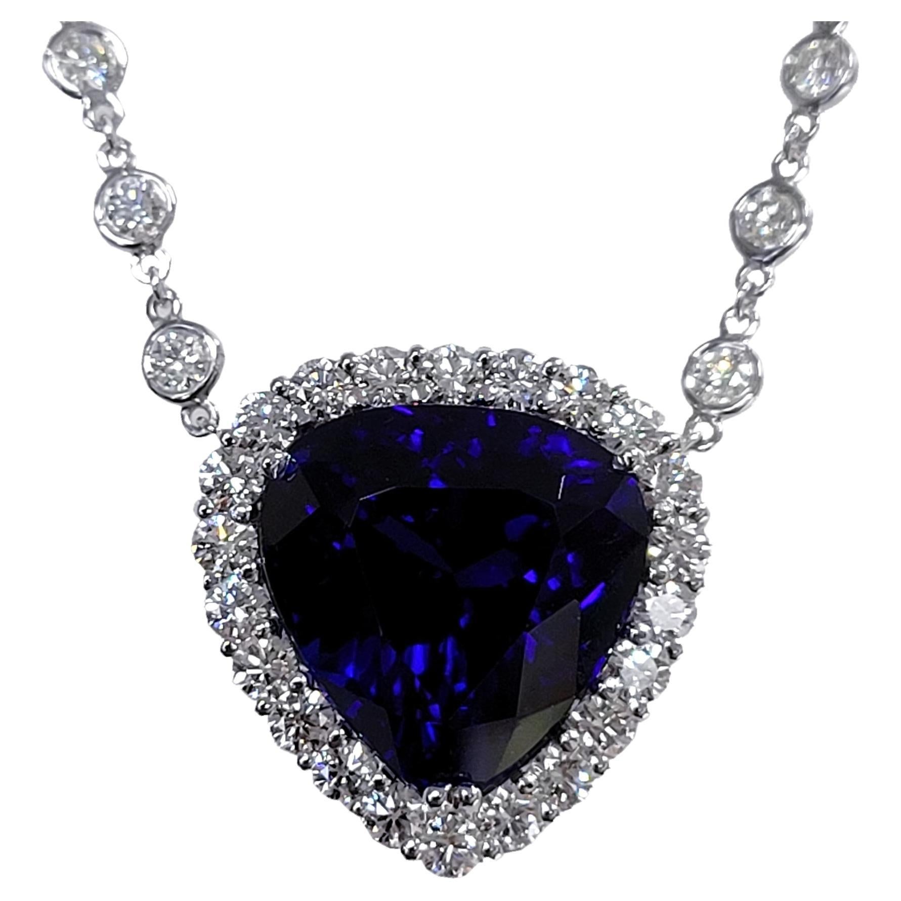 22.73 Ct Heart Shape Tanzanite-Diamond by the Yard Necklace w. 5.98 Ct Diamonds For Sale