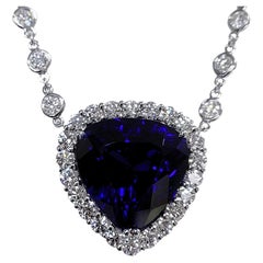 22.73 Ct Heart Shape Tanzanite-Diamond by the Yard Necklace w. 5.98 Ct Diamonds