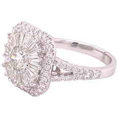 Vintage 2.275 Carat Diamond and Baguette Split Shank Ring Cocktail Ring in White Gold