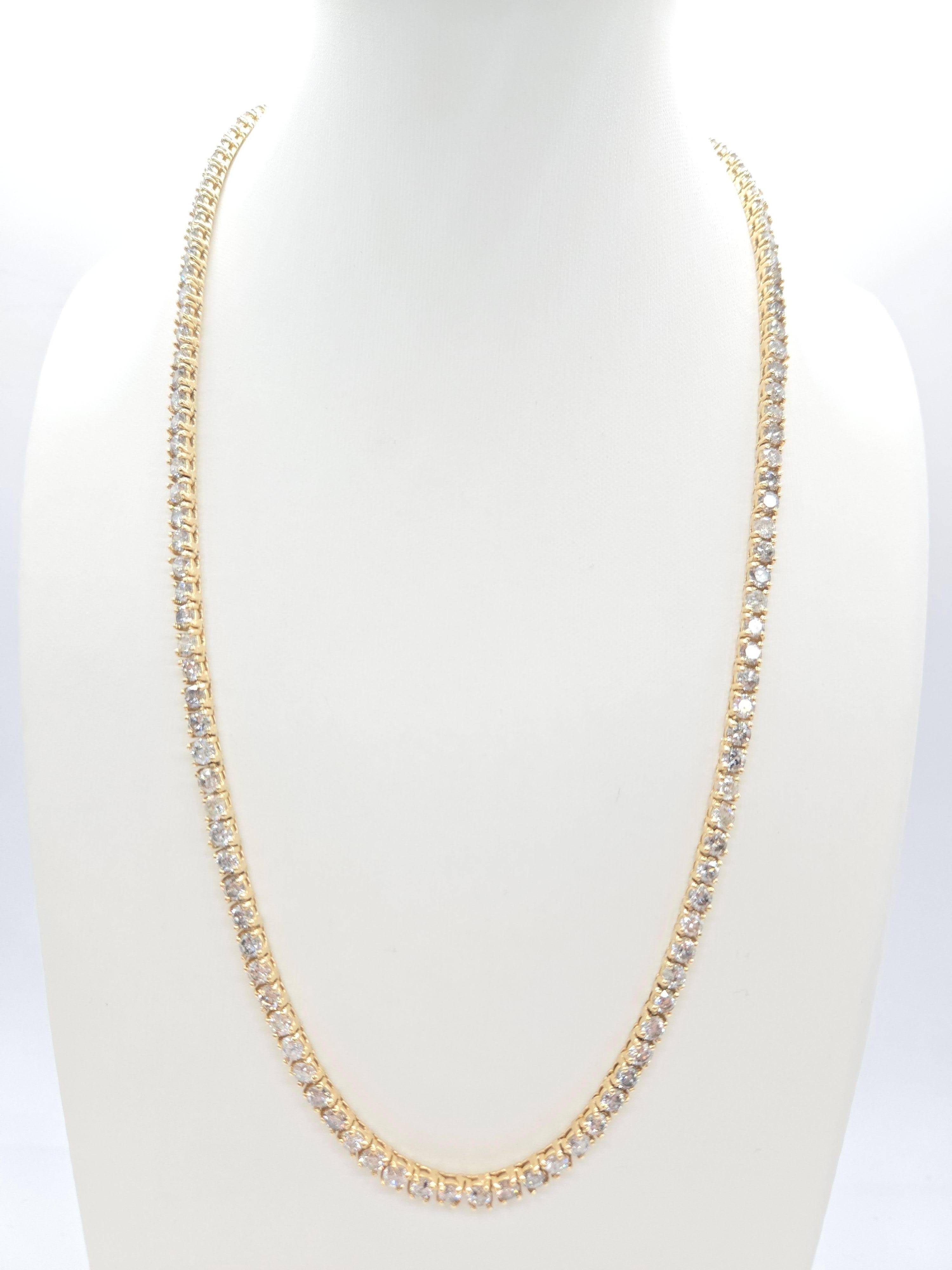 Exquisite Round-Brilliant Diamond Tennis Necklace – 14K Yellow Gold, 20