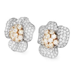 22.76 Carats Yellow Diamond 18K Gold Flower Cluster Large Clip On Earrings
