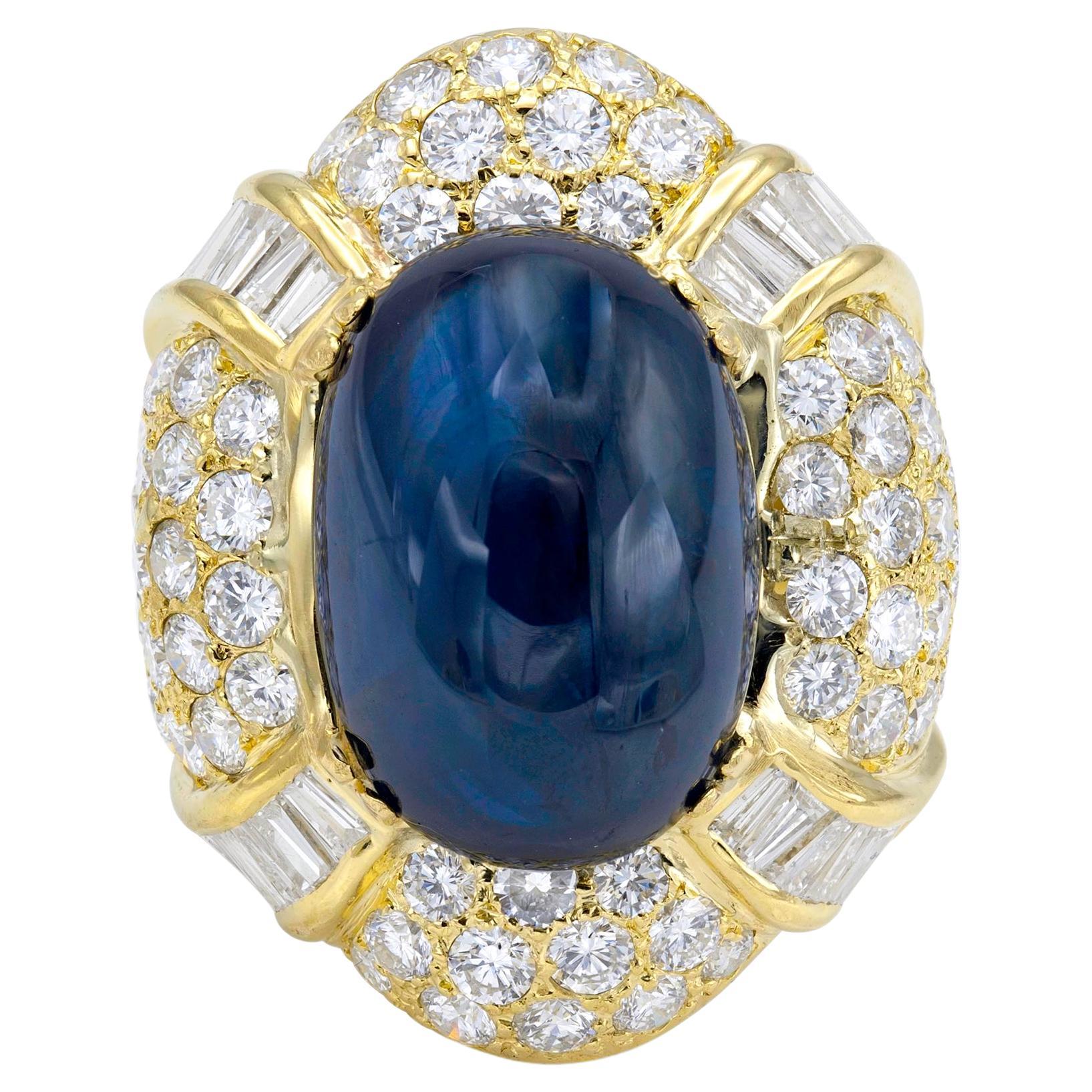 22.79 Carat Cabochon Sapphire Cocktail Ring with Diamonds