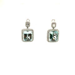 22.79 Carat Natural Cushion-Cut Aquamarine Gold Earrings