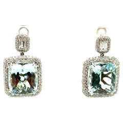 22.79 Carat Natural Cushion-Cut Aquamarine Gold Earrings