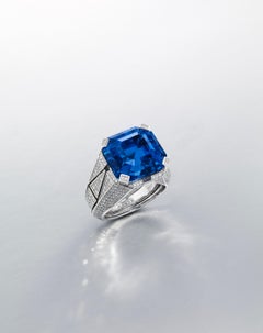 22.79 Carat Assher Brilliant Statement Royal Blue Sapphire  Gold  Diamond Ring