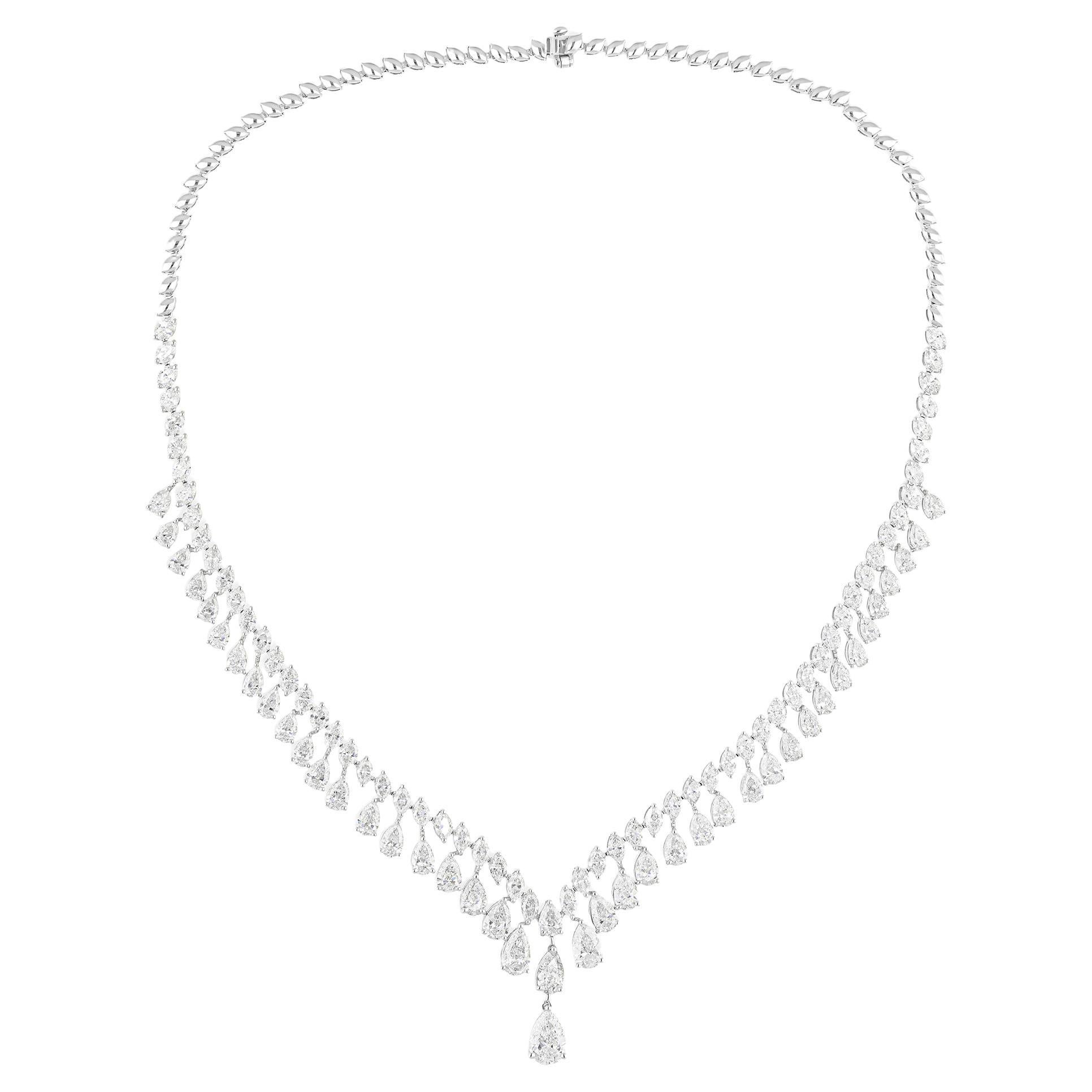 14Karat White Gold 22.79 Ct SI Clarity HI Color Pear Shape Diamond Drop Necklace