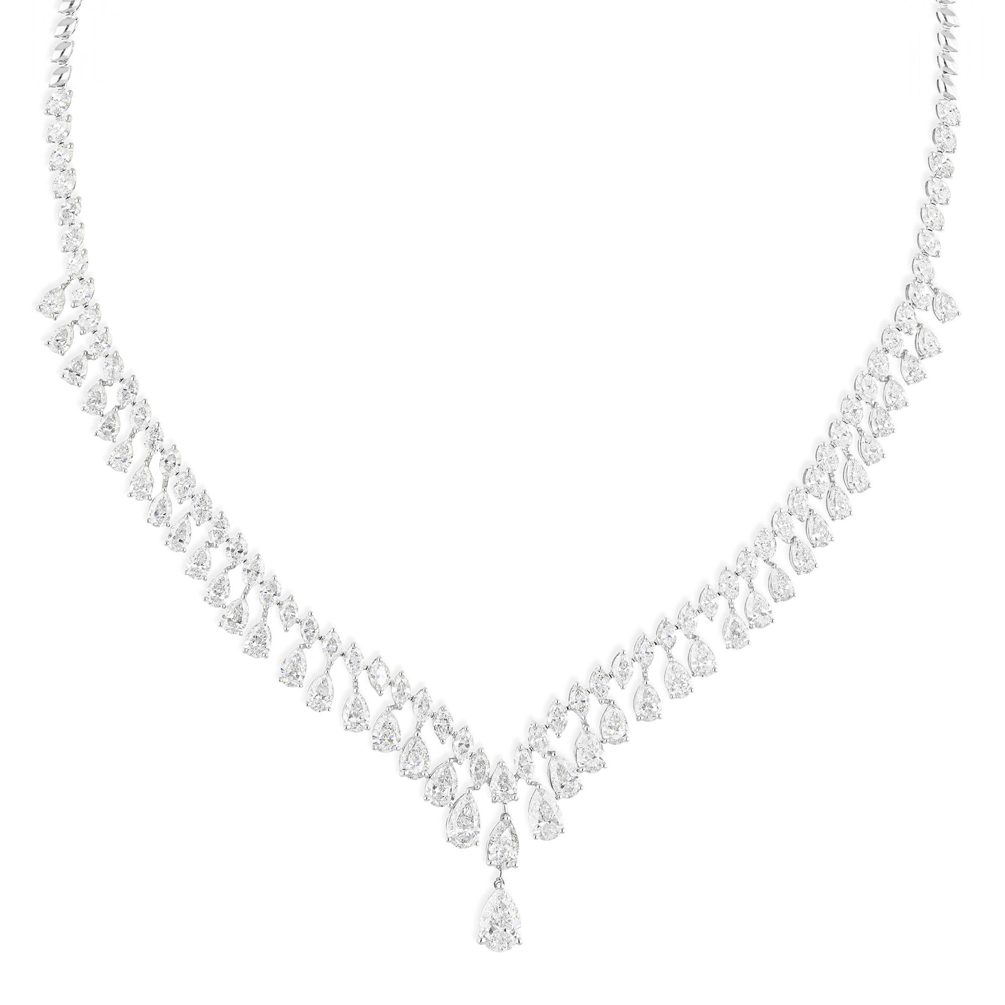Modern 22.79 Carat SI Clarity HI Color Pear Shape Diamond Necklace 18 Karat White Gold For Sale