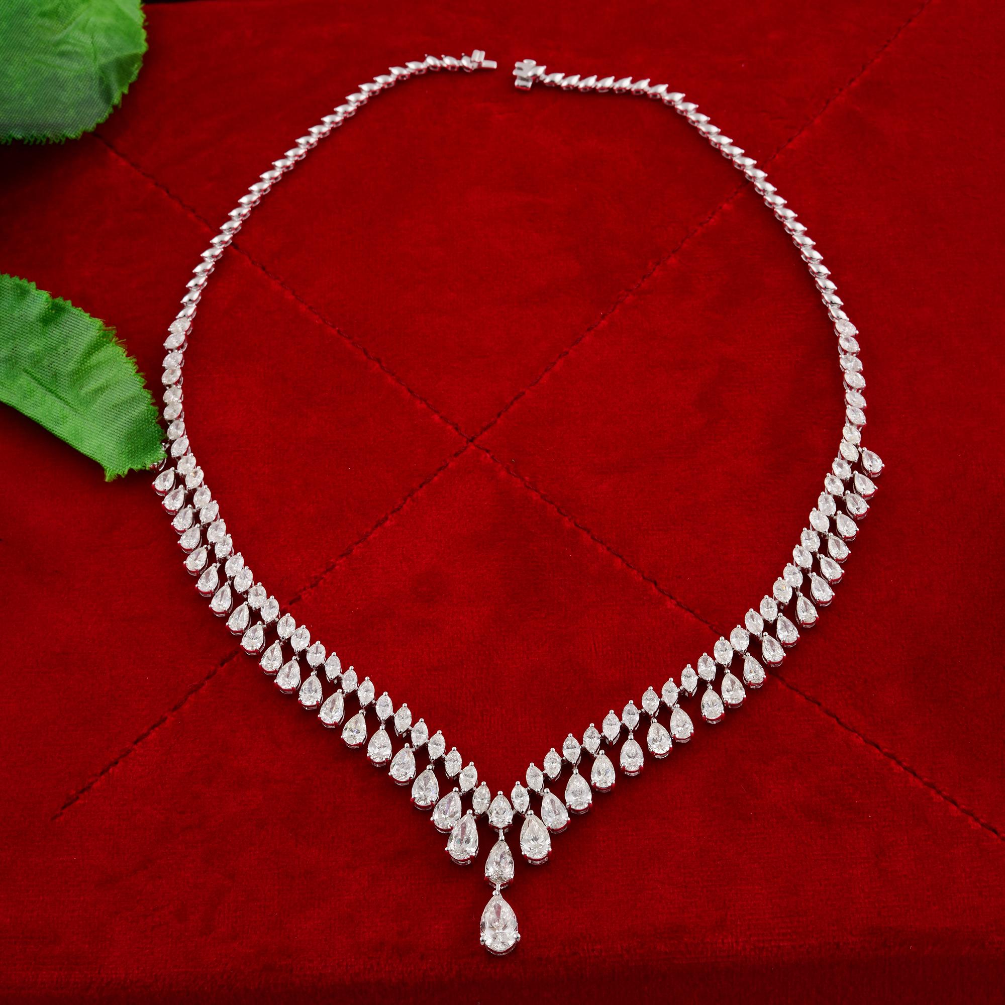 Pear Cut 22.79 Carat SI Clarity HI Color Pear Shape Diamond Necklace 18 Karat White Gold For Sale