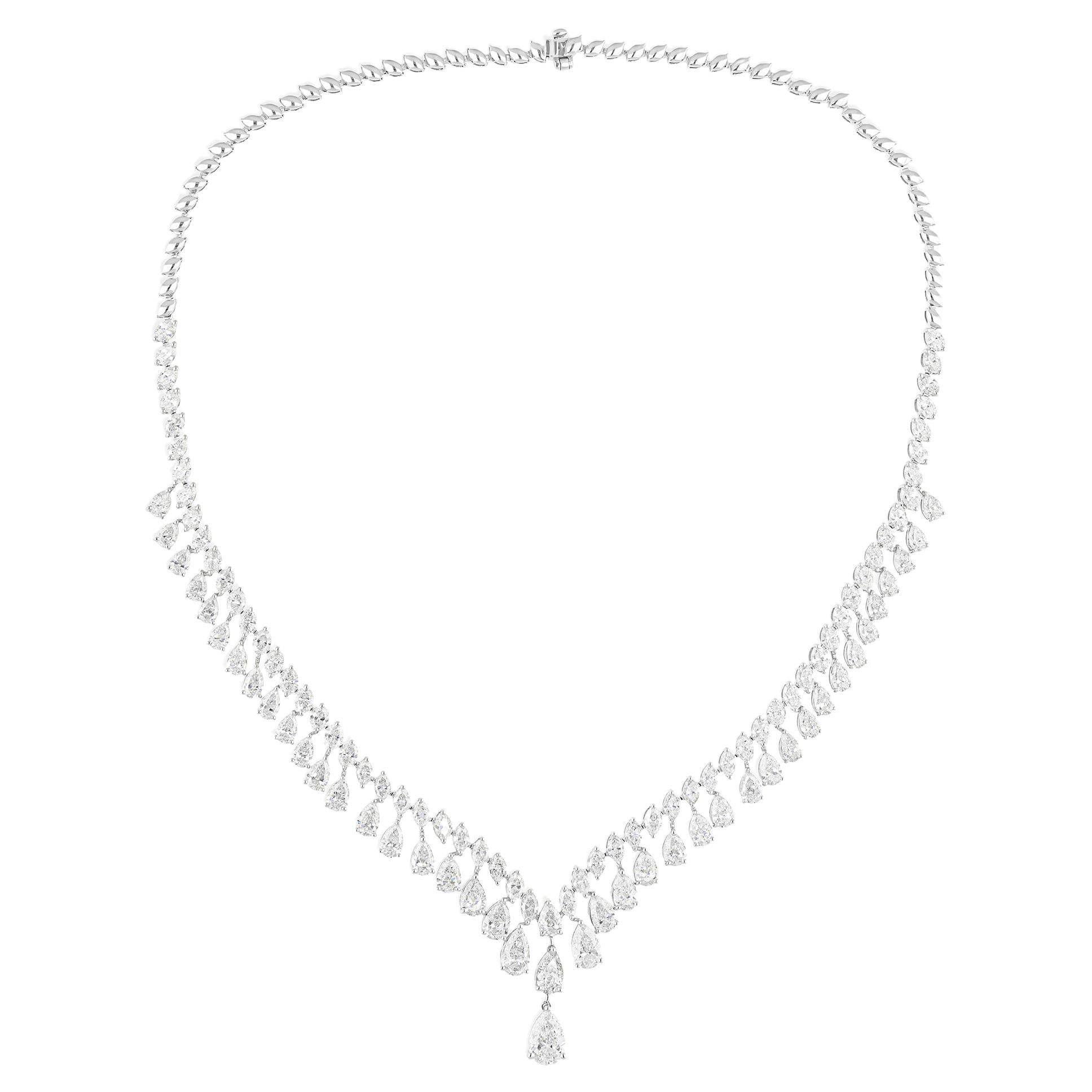 22.79 Carat SI Clarity HI Color Pear Shape Diamond Necklace 18 Karat White Gold