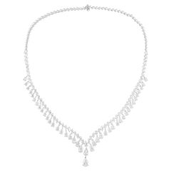 22.79 Carat SI Clarity HI Color Pear Shape Diamond Necklace 18 Karat White Gold