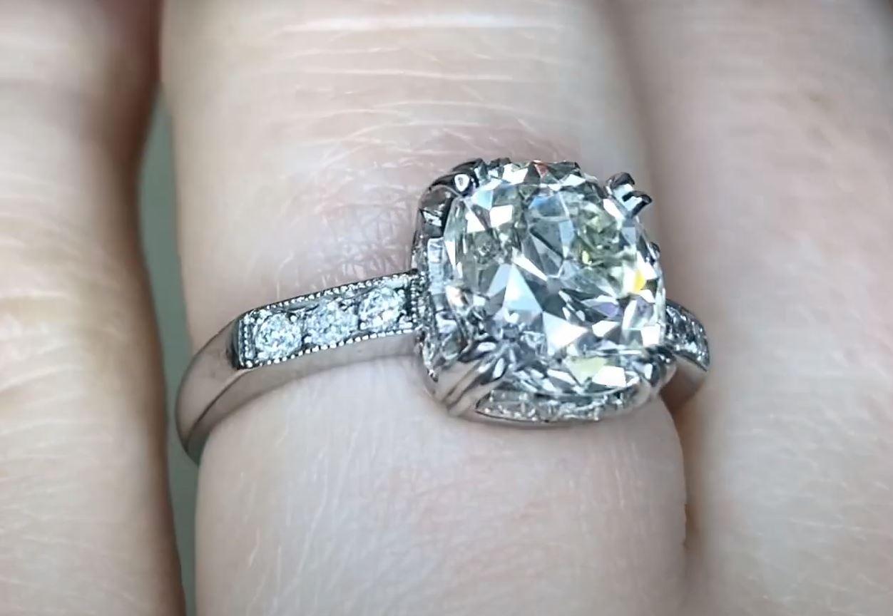 Women's 2.27ct Old European Cut Diamond Engagement Ring, Platinum For Sale