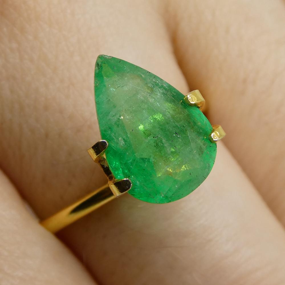 Description:

Gem Type: Emerald
Number of Stones: 1
Weight: 2.27 cts
Measurements: 12.03 x 8.08 x 4.22 mm
Shape: Pear
Cutting Style Crown: Brilliant Cut
Cutting Style Pavilion: Modified Brilliant Cut
Transparency: Transparent
Clarity: Moderately