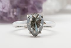 2.27ct Pear-Shaped Salt and Pepper Diamond Solitaire 14K Gold Engagement Ring