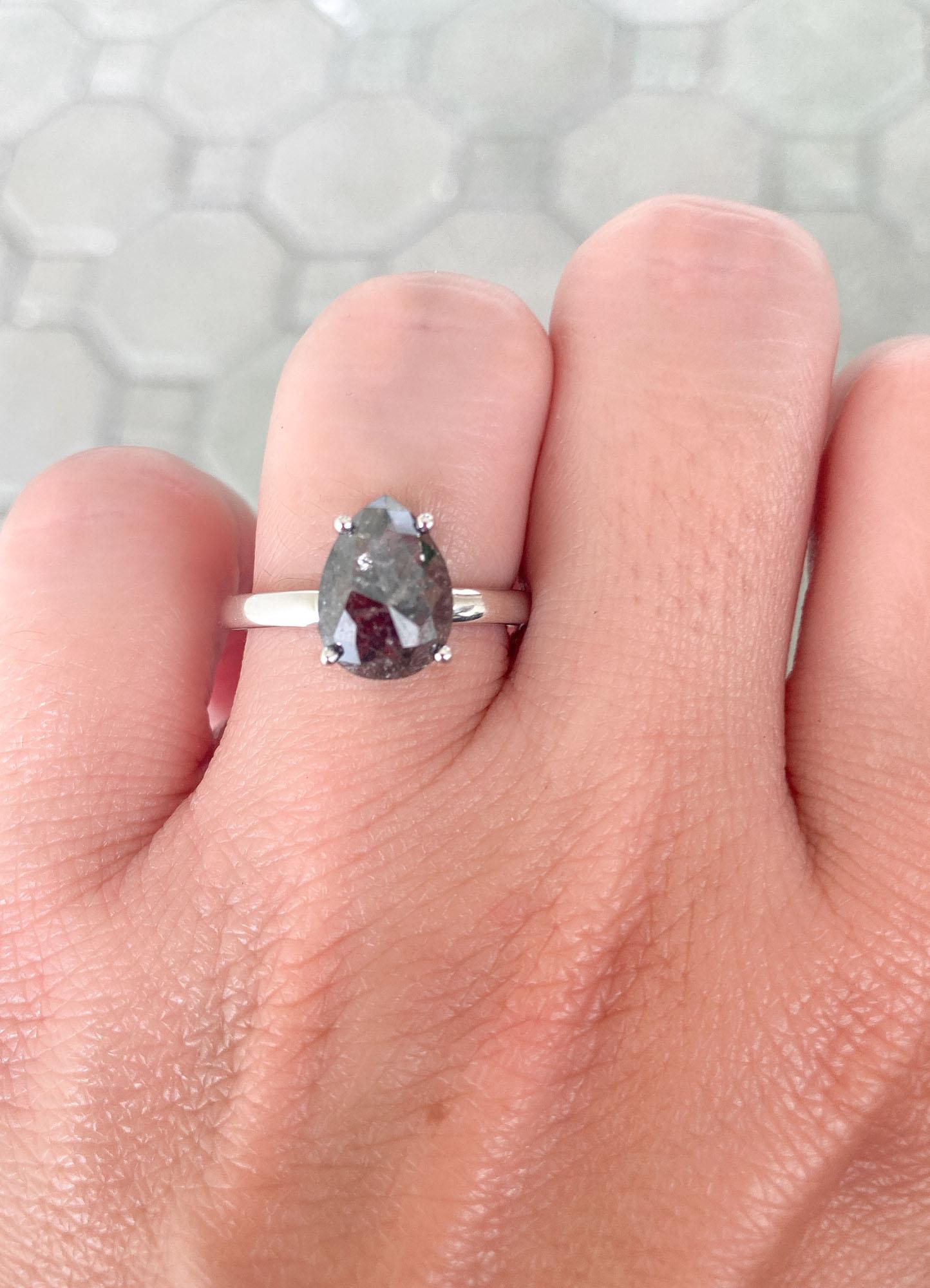 2.27ct Pear-Shaped Salt and Pepper Diamond Solitaire 14K Gold Engagement Ring 2