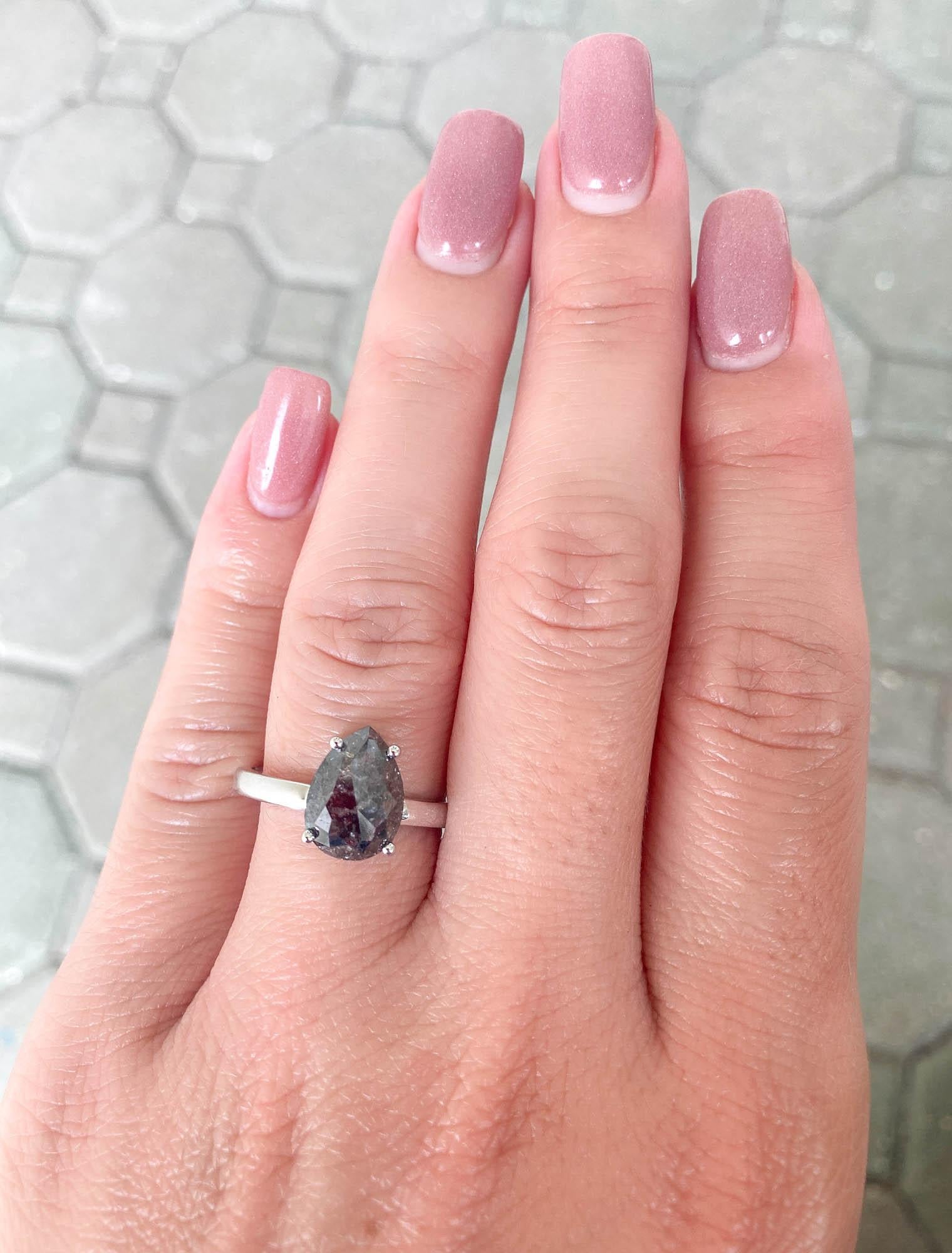 2.27ct Pear-Shaped Salt and Pepper Diamond Solitaire 14K Gold Engagement Ring 3