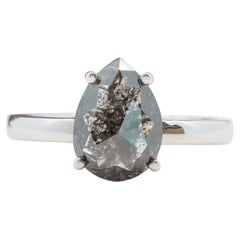 2.27ct Pear-Shaped Salt and Pepper Diamond Solitaire 14K Gold Engagement Ring