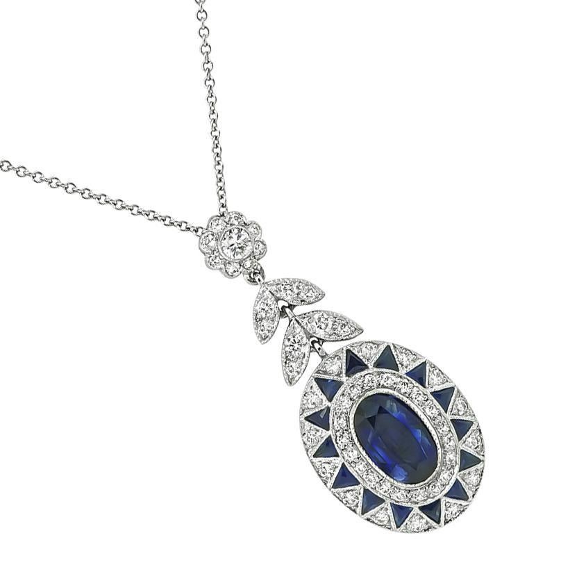 Oval Cut 2.27ct Sapphire 0.95ct Diamond Gold Pendant Necklace For Sale