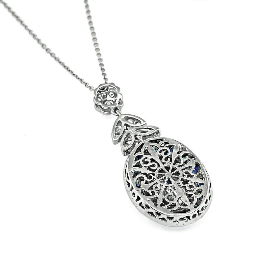 2.27ct Sapphire 0.95ct Diamond Gold Pendant Necklace In Good Condition For Sale In New York, NY