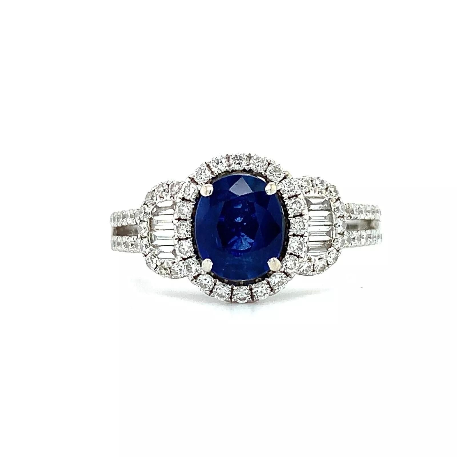 Women's or Men's 2.27ct Sapphire and diamonds solitaire engagement ring 18ct white gold For Sale