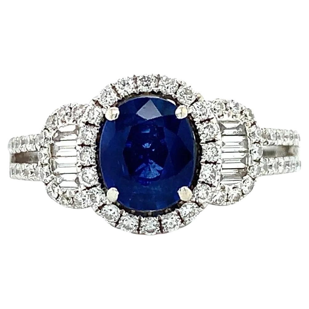 2.27ct Sapphire and diamonds solitaire engagement ring 18ct white gold For Sale