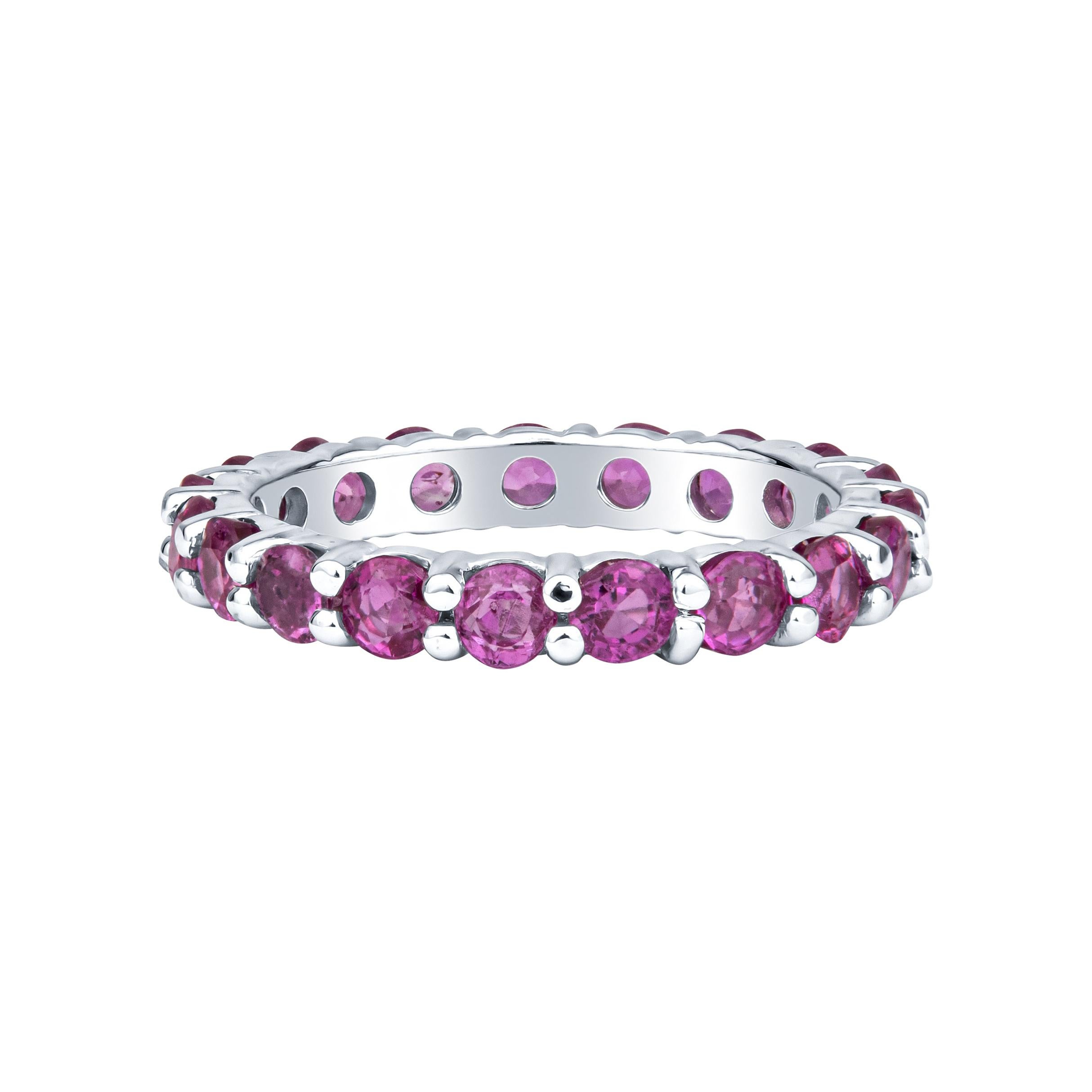 2.27ctw Round Pink Sapphire, 18kt White Gold Eternity Stacking Band